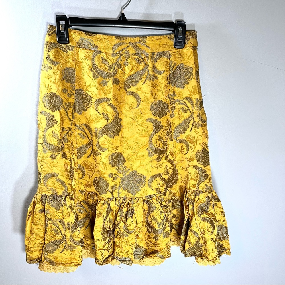 Elevenses metallic embroidered gold silk skirt size 2